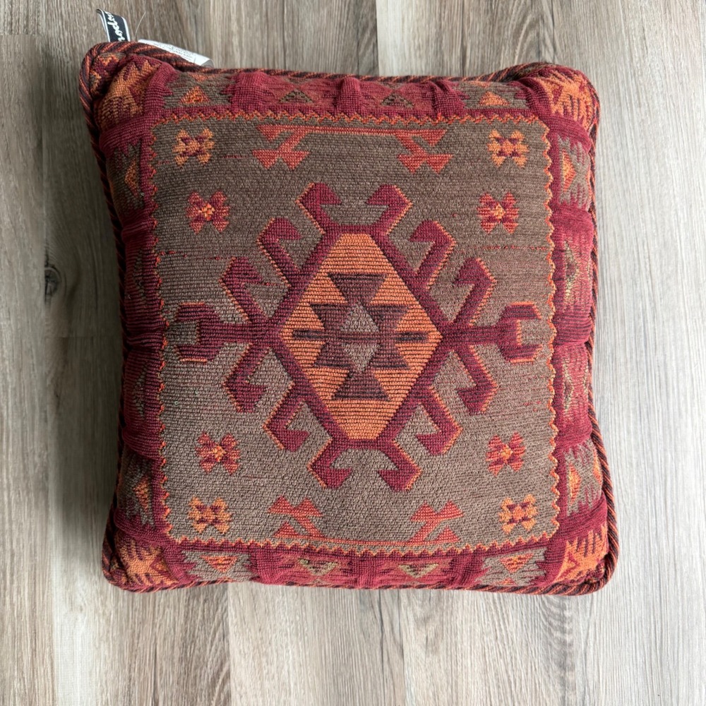 Newport Southwestern Kilim Throw Pillow Geometric Woven Corded Trim Rustic 14x16